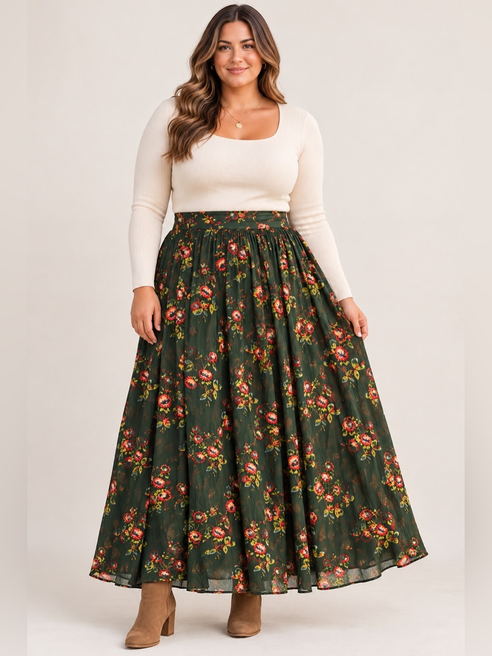 Point Sur J.Crew Floral Maxi Skirt Women’s 16 Green Pleated Boho Fall
